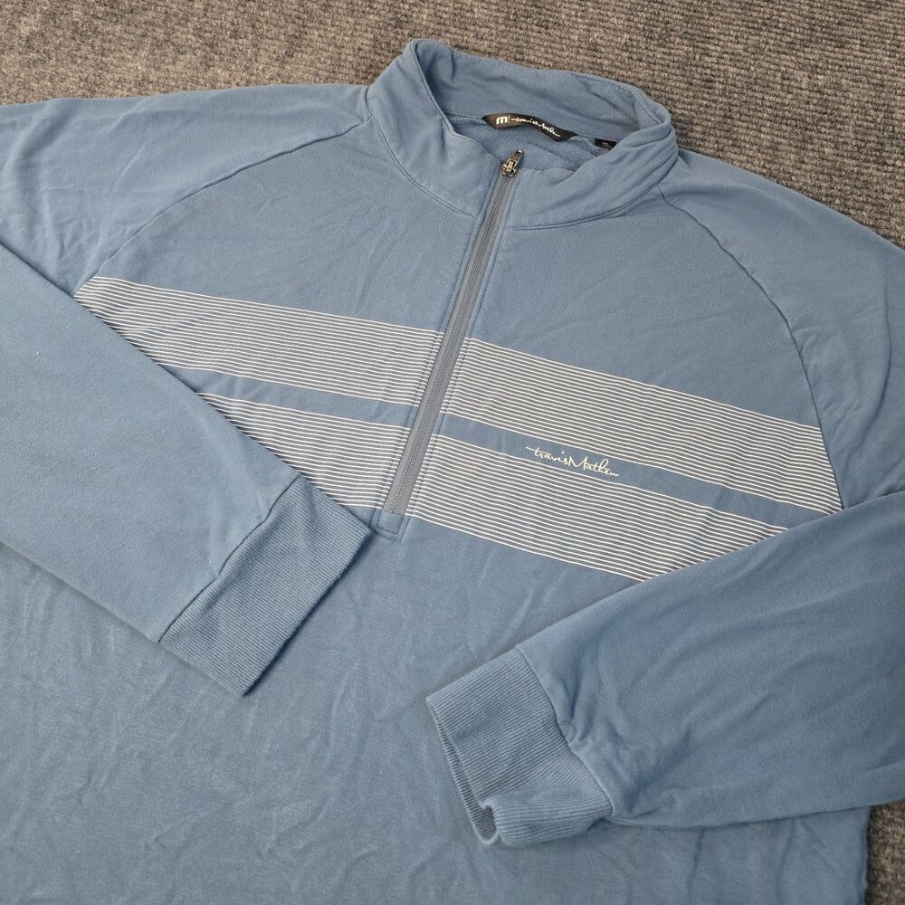 Travis Mathew Quarter Zip Mens XXL Blue Striped Performance Golf Pullover Active